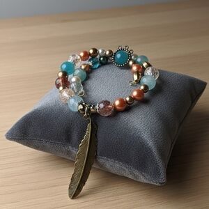 Elegant Wire Beaded Bracelet with Feather Charm Dream Catcher Inspired